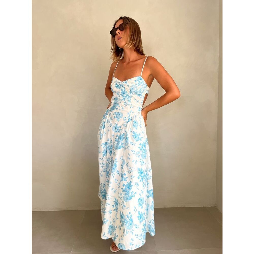 NIA Destene Dress vintage inspired MIDI dress BLUE/WHITE Summer Dress size S NWT - Picture 3 of 6